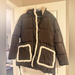 Kenneth Cole Brown Puffer Jacket with White Trim